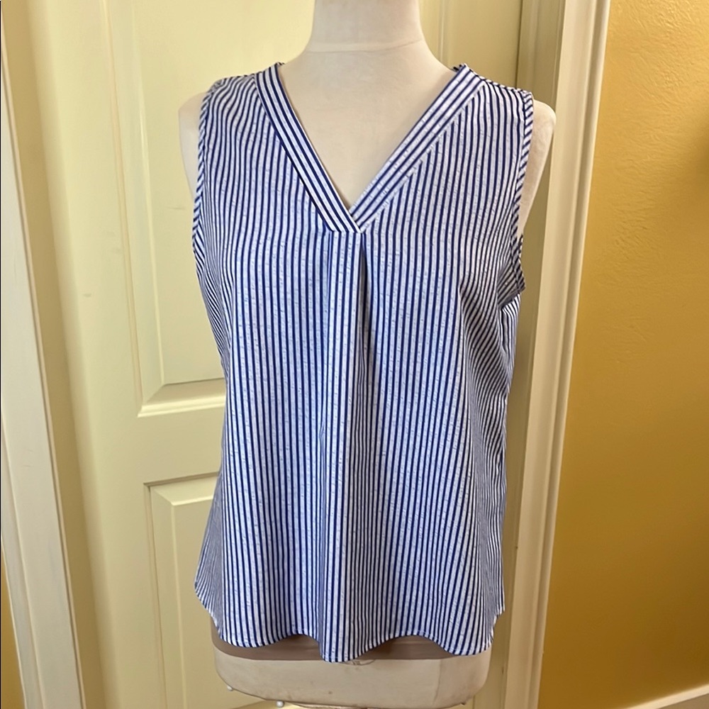 Blue and White Striped Sleeveless Top